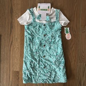 Btween Girls Dress Set sz 4 T-Shirt Scrunchie 3pc Floral Blue Green Gift Cute